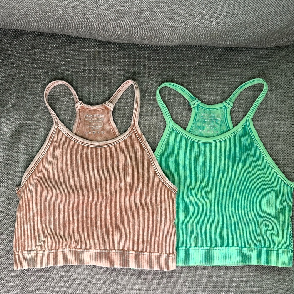 Zenana Outfitters Ribbed Brami Tank Tops in Brown and Green